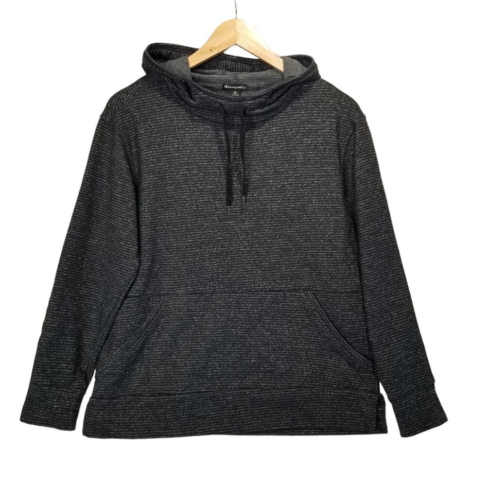 Champion Sweatshirt Womens Medium Gray Black Elite Funnel Neck Pullover Hoodie